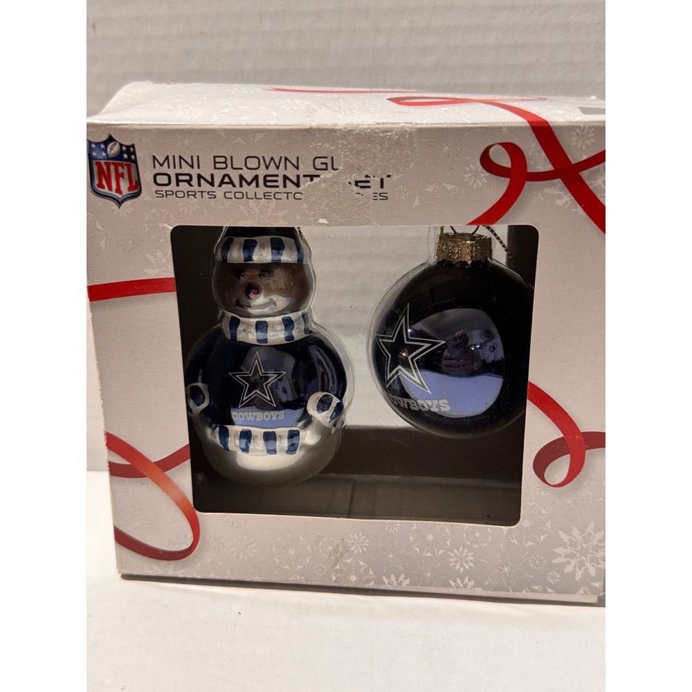 NFL Dallas Cowboys Mini Blown Glass Ornament Set Snowman Star 2pc Classic Brands